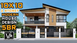 10X10 2 STOREY HOUSE DESIGN 100SQM 5 BEDROOM [upl. by Chimene402]