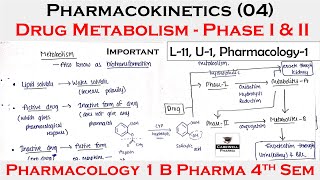 Pharmacokinetics 04  Drug Metabolism  Phase I amp II  L11 Unit1  pharmacology 4th semester [upl. by Ferri]