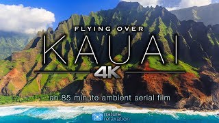 FLYING OVER KAUAI 4K Hawaiis Garden Island  Ambient Aerial Film  Music for Stress Relief 15HR [upl. by Kappel]