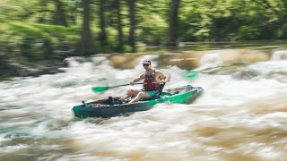 Sit On Kayaks in Flood Rapids  Near Disaster Medina River [upl. by Killarney]