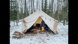 White Duck Canvas TentWinter Camping [upl. by Ahsuoj]