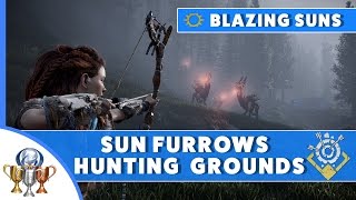 Horizon Zero Dawn Blazing Sun Trials Guide  Sun Furrow Hunting Ground RavagerThunderjawMachines [upl. by Brader]