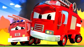 Kids Car Cartoon  the FIRETRUCK and Baby are Putting out a FIRE at School Cartoon for kids [upl. by Kindig]