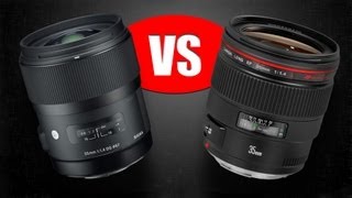 Lens Comparison Sigma 35mm f14 quotArtquot vs Canon 35mm f14L USM [upl. by Cul]