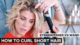 How To Curl Hair With A Straightener VS Wand  SHORT HAIR [upl. by Bucher]