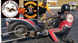 SONS OF SILENCE VS BANDIDOS MC IN NITRO HARLEY PRO FUEL DRAG BIKE RACE FULL MAN CUP EVENT [upl. by Fulmer259]