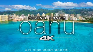 FLYING OVER OAHU 4K Hawaii Ambient Aerial Film  Music for Stress Relief  Honolulu to North Shore [upl. by Elpmet589]