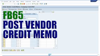 SAP Transaction FB65  Post Vendor Credit Memo [upl. by Carena]