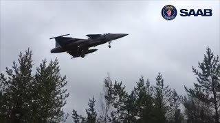 SAAB JAS39 Gripen Landing on road in Finland 2015 [upl. by Yelhsa]