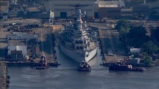 LIVE Battleship New Jersey arrives in Paulsboro NJ [upl. by Selohcin]