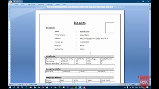 Create simple BioData in MsWord  MsWord tutorials [upl. by Peonir]