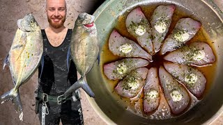 Island Trevally Sashimi  Spear Clean amp Cook [upl. by Rebak]