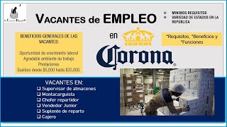 Corona 🍻 Bolsa de trabajo 20222023 💼 Empleo y Vacantes Benéficos Requisitos Postulación [upl. by Josie]