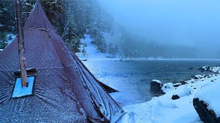 Hot Tent Camping In A Snowstorm [upl. by Molton]