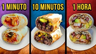 1 Min vs 10 Min vs 1 Hora Burritos ¿Cuál eliges tu 🌯 [upl. by Ahsitil669]