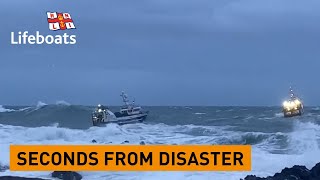 Lifeboat saves fishing vessel from being smashed on rocks [upl. by Ailalue157]