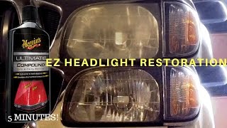 Headlight restoration DIY in 5 minutes  Meguiars Ultimate Compound [upl. by Scuram]