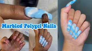 DIY MARBLED POLYGEL NAILS FOR BEGINNERS  Nail Tutorial [upl. by Ainessey997]