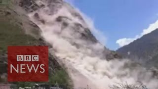 Nepal Earthquake Land slide caught on camera  BBC News [upl. by Nawj]