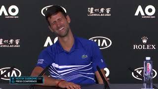 Novak Djokovic jokes with Italian reporter at Australian Open conference Not too bad HD [upl. by Tselec453]