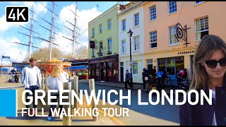 4K Greenwich London Walking Tour Cutty Sark Market Town Centre cc guided tour [upl. by Allis856]