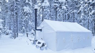 30C WINTER CAMPING ALONE in a HOT TENT [upl. by Schiffman]