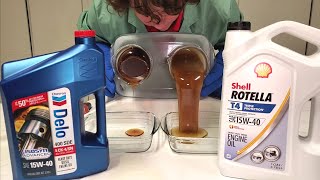 Chevron Delo VS Shell ROTELLA T4 15W40 Cold Flow Test [upl. by Eidualc100]