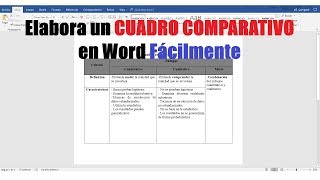 CÓMO HACER UN CUADRO COMPARATIVO EN WORD FÁCILMENTE [upl. by Nelag427]