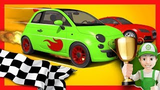 Race cars for kids OR Race car cartoons for children  Handy Andy [upl. by Ydoj16]