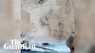 Landslide crashes on to tourist beach in Zante [upl. by Norven]