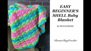 Easy Beginners Shell Baby Blanket by Bonnie Barker [upl. by Eocsor243]