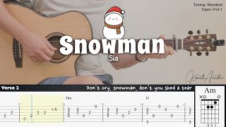 Snowman  Sia  Fingerstyle Guitar  TAB  Chords  Lyrics [upl. by Nagram506]