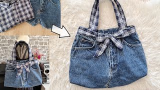 DIY Jeans Bag  Jeans Recycle Tutorial  Make a bag from old Jeans  Jeans Tasche nähen [upl. by Ymot]