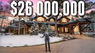 Touring a 25950000 LUXURY Log Cabin MANSION [upl. by Annuahs]