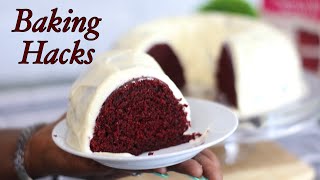 How to Make a Bakery Style RED VELVET CAKE from a Box Cake Mix using BASIC BAKING HACKS DUNCANHINES [upl. by Yleoj563]