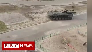 Russian tanks filmed entering Ukraines capital Kyiv  BBC News [upl. by Icam369]