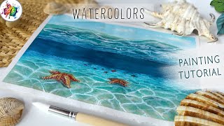 Step by Step WATERCOLOR TUTORIAL underwater ocean starfish [upl. by Stortz]