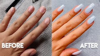 SUPER EASY POLY GEL NAIL SET WITH TIPS  DIY QUARANTINE LIFE [upl. by Harry663]