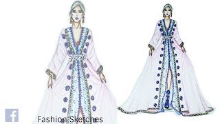 Fashion Illustration Draw Moroccan CaftanComment dessiner un caftan marocain [upl. by Avilo]