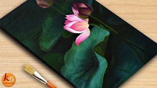 Rainy day Lotus painting 😍  How I Draw Lotus 🌷  Dark Green Acrylic Painting 285 [upl. by Asiek]