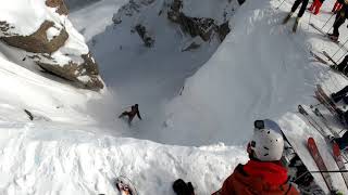 Corbets Couloir  the right and wrong way  Feb 13 2020 Jackson Hole Ski Resort  Wyoming [upl. by Yengac871]