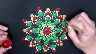 Classic Christmas Colors Step By Step Dot Mandala Tutorial  How To Paint Dot Mandalas Lydia May [upl. by Hehre83]