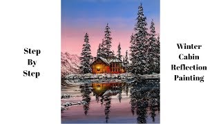 Snowy Winter Cabin Reflection STEP by STEP Acrylic Painting ColorByFeliks [upl. by Wilhelmina923]