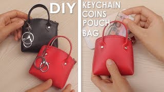 DIY MINI HANDBAG KEYCHAIN amp COINS POUCH TUTORIAL  Red PU Lather Cute Zipper Bag [upl. by Eelrahc]