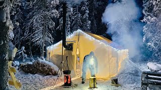 38C EXTREME COLD WINTER CAMPING in a HOT LOVE SHACK Valentines Day [upl. by Bentlee418]