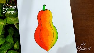 how to draw papaya  draw pawpaw  papaya drawing step by step  পেঁপে আঁকা  draw papaya easy [upl. by Janka486]