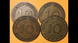 Germany 10 Pfennig Coins 1950 Collection of Mint Marks [upl. by Gino]