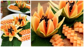 Beautiful fruit carving and cutting a flower with papaya [upl. by Ainafets]